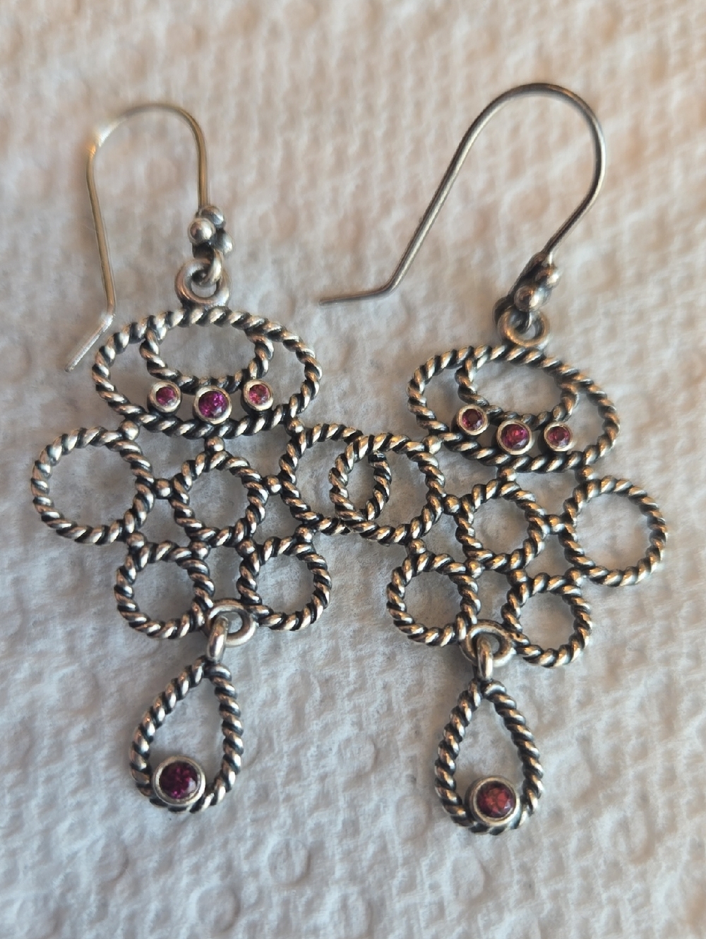 Pandora Hidden Romance SS and Rhodolite Dangle Earrings